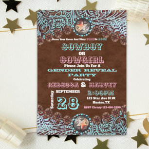 western cowboy or cowgirl gender reveal party invitation