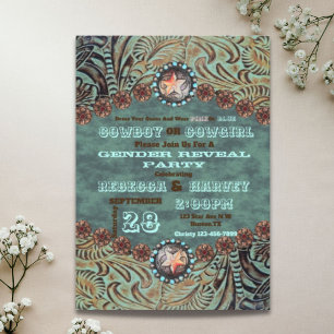 western cowboy or cowgirl gender reveal party invitation