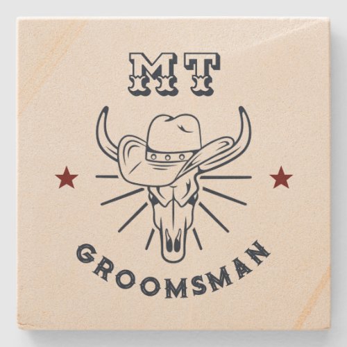 Western Cowboy Ox Skull Vintage Best Man Groomsmen Stone Coaster