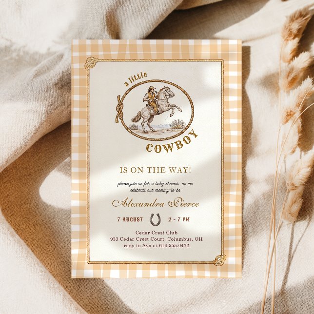Western Cowboy Plaid Gingham Baby Shower Invitation (Creator Uploaded)