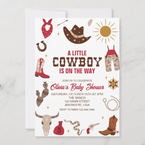 Western Cowboy Plaid Red Baby Shower Invitation