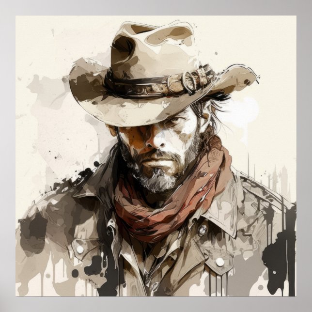 Western Cowboy Portrait Painting Historic Horses Poster (Front)