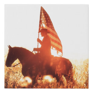 Western - cowboy portrait with USA flag Faux Canvas Print