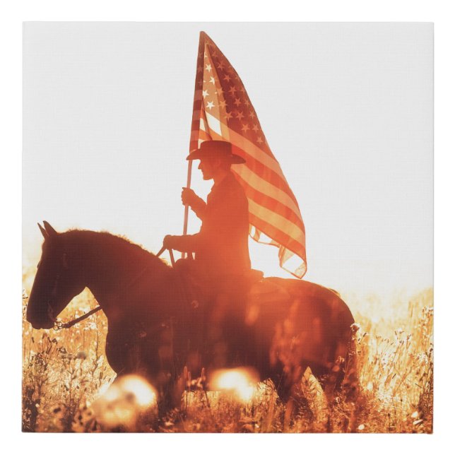 Western - cowboy portrait with USA flag Faux Canvas Print (Front)