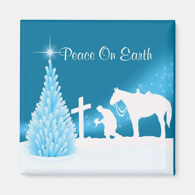 Western Cowboy Prayer In Winter Snow Magnet (Front)