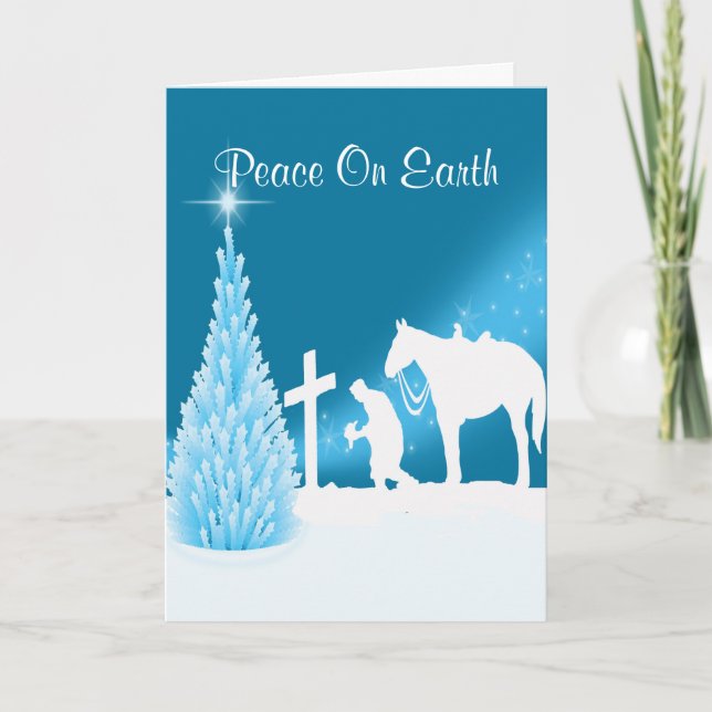 Western Cowboy Praying At Cross Holiday Card (Front)
