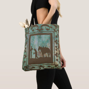 Western Cowboy Praying At The Cross And Horse Tote Bag