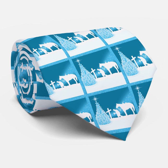 Western Cowboy Praying Winter Snow Scene Tie (Rolled)