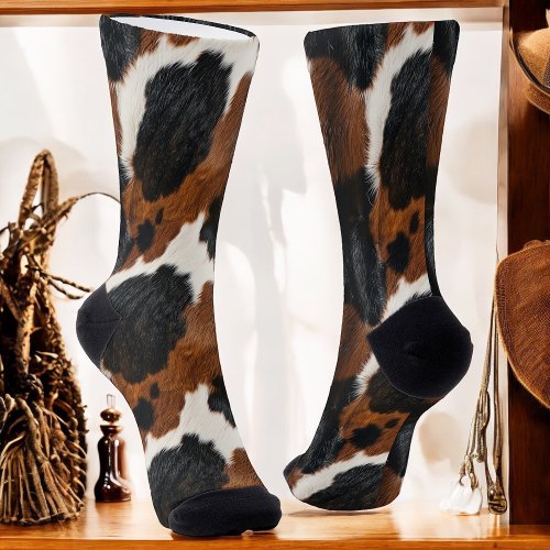 Western Cowboy Ranch Cowhide Pattern Socks