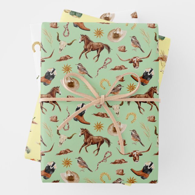 Western Cowboy Ranch Wrapping Paper Sheets (In situ)