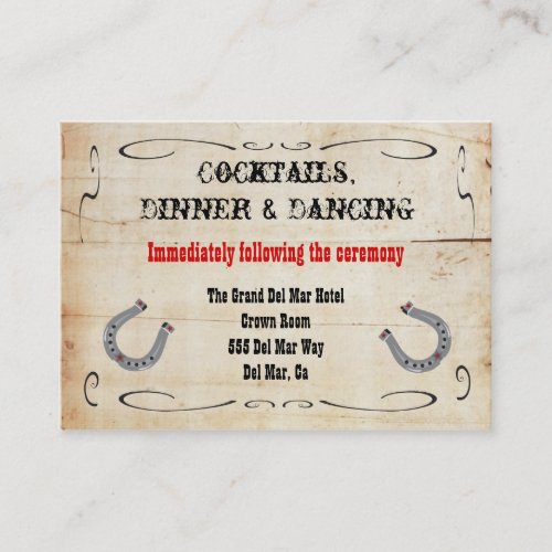 Western Cowboy Reception Enclosure Card Insert Business Cards
