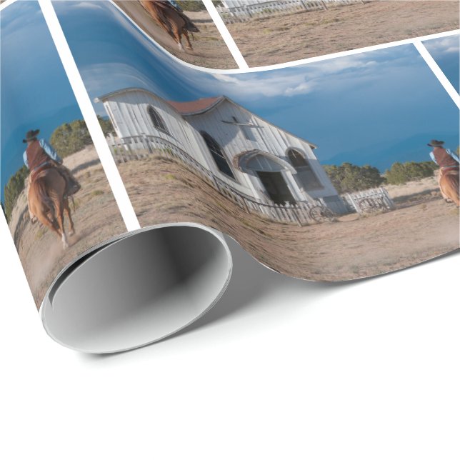 Western Cowboy Riding Horse To Church Gift Wrap (Roll Corner)