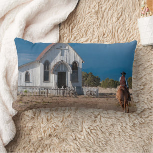 Western Cowboy Riding Horse To Church Lumbar Pillow