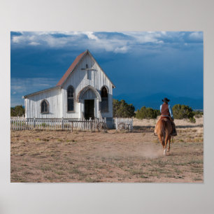 Western Cowboy Riding Horse To Church Print