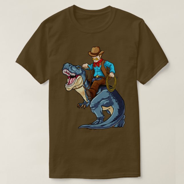 Western Cowboy Riding T Rex Dinosaur Wild West Din T-Shirt (Design Front)
