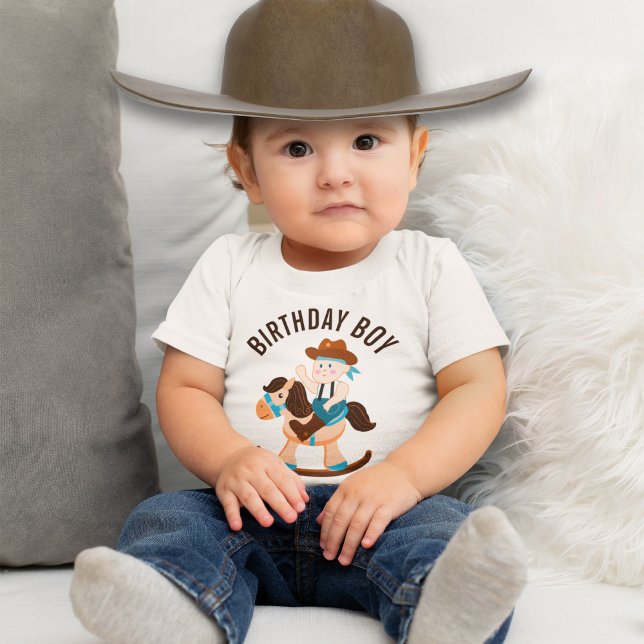 Western Cowboy Rocking Horse Boy Birthday Baby T-Shirt (Creator Uploaded)