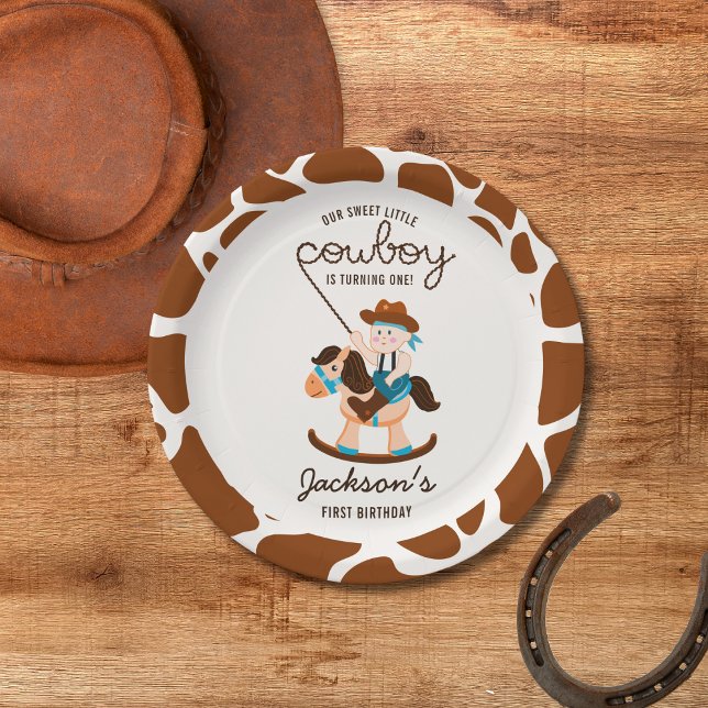 Western Cowboy Rocking Horse Boy Birthday Paper Plates (Creator Uploaded)
