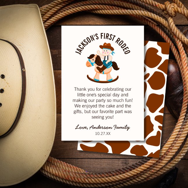 Western Cowboy Rocking Horse Boy Birthday Thank You Card (Creator Uploaded)