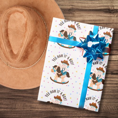 Western Cowboy Rocking Horse Its A Boy Baby Shower Wrapping Paper