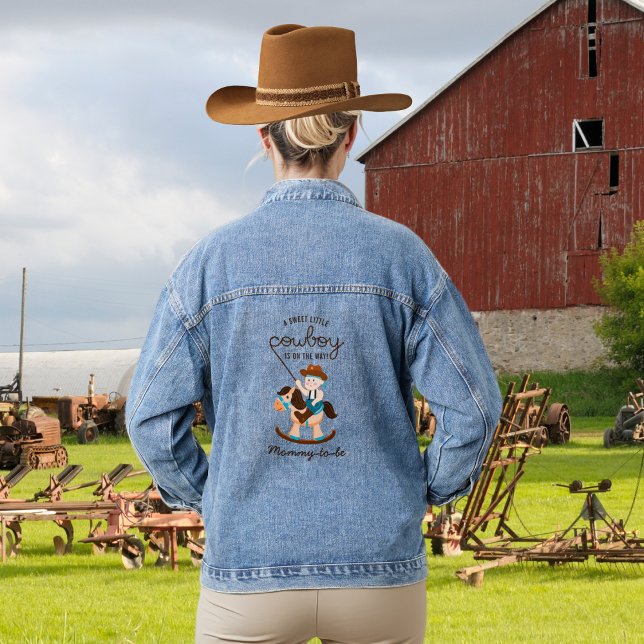 Western Cowboy Rocking Horse Mommy to Be Denim Jacket (Creator Uploaded)