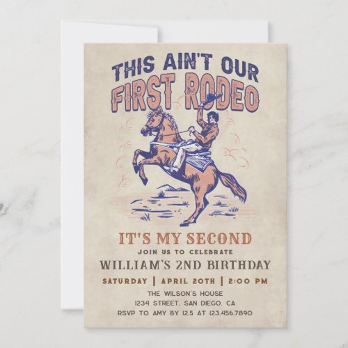 Western Cowboy Rodeo 2nd Birthday Party Invitation