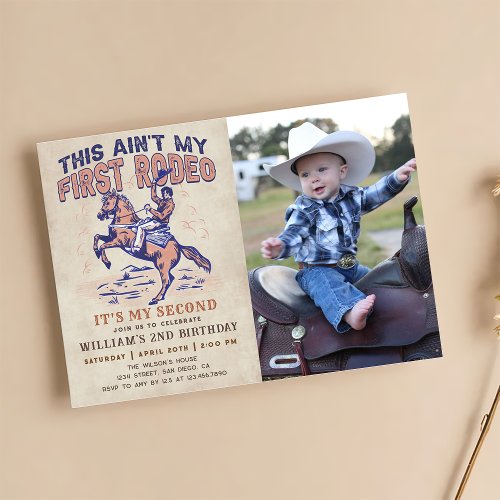 Western Cowboy Rodeo 2nd Birthday Party Photo Invitation