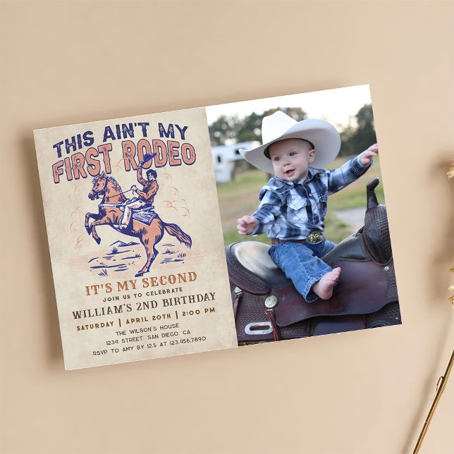 Western Cowboy Rodeo 2nd Birthday Party Photo Invitation (Creator Uploaded)