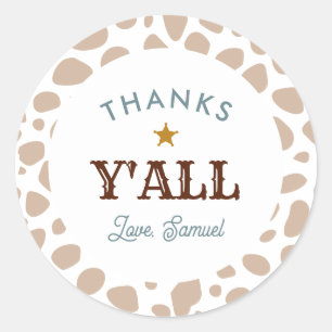 Western Cowboy Rodeo Birthday Blue Thank You Classic Round Sticker