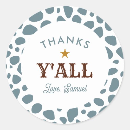 Western Cowboy Rodeo Birthday Blue Thank You  Classic Round Sticker