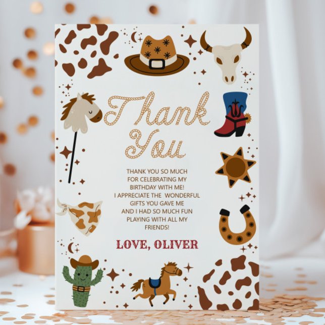 Western Cowboy Rodeo Birthday Party Thank You Card (Creator Uploaded)