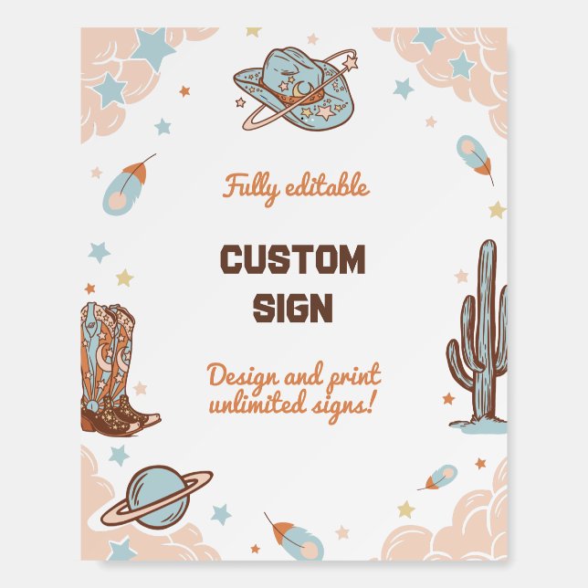 Western Cowboy Rodeo Brithday Party Custom Sign (Front)