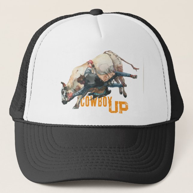 Western Cowboy Rodeo Bull Trucker Hat (Front)