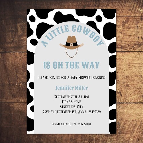 Western Cowboy Rodeo Cow Print Boy Baby Shower Invitation