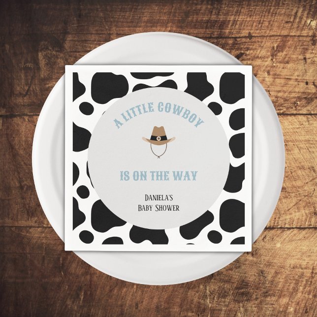 Western Cowboy Rodeo Cow Print Boy Baby Shower Napkins (little cowboy baby shower napkins cowprint western wild west rodeo)