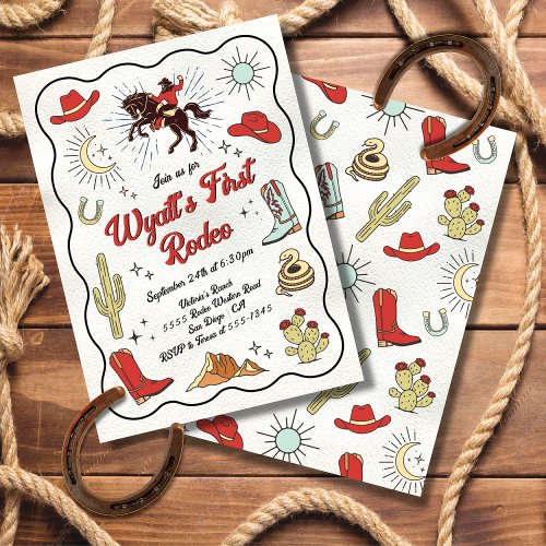 Western Cowboy Rodeo hand drawn Birthday Invitation