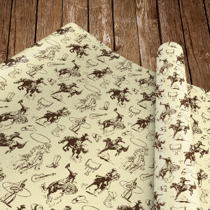 Dtiafu Western Wrapping Paper Vintage Cowboy Gift Wrap Paper - 12 Sheet 6  Style Cow Wrapping Paper with Red Bandana Cactus Cow Print Rodeo Horse