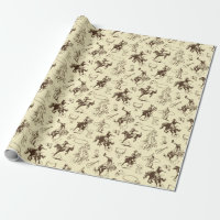 Western Cowboy Rodeo Pattern Dark Brown Wrapping Paper