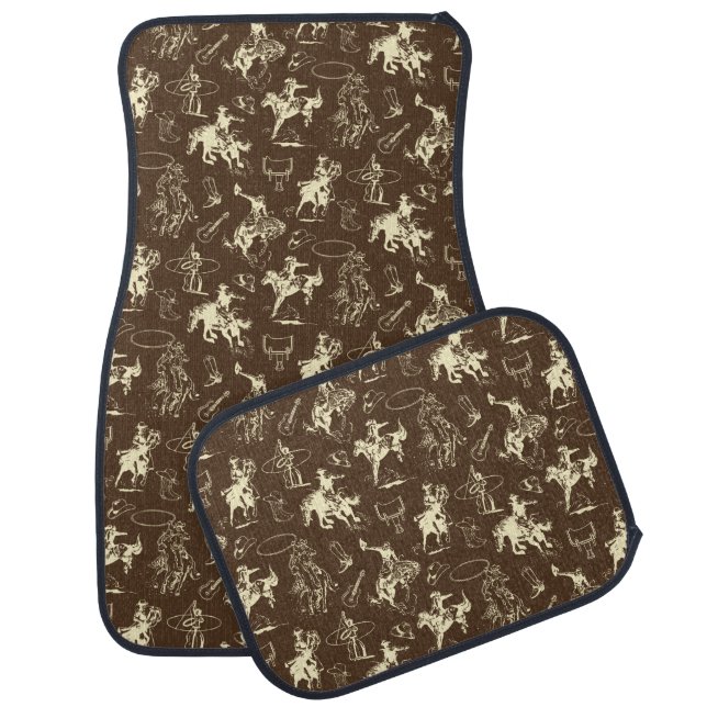 Western Cowboy Rodeo Pattern  Car Floor Mat (Set)