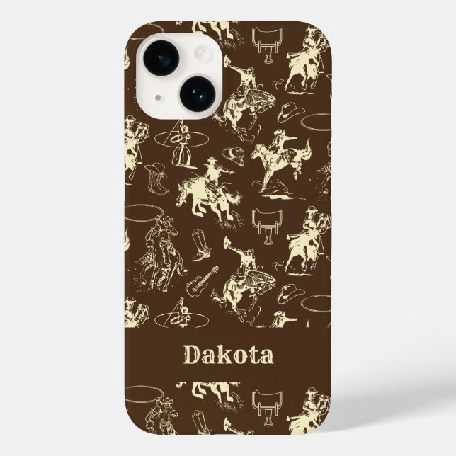 Western Cowboy Rodeo Personalized Dark Brown Case-Mate iPhone Case (Back)