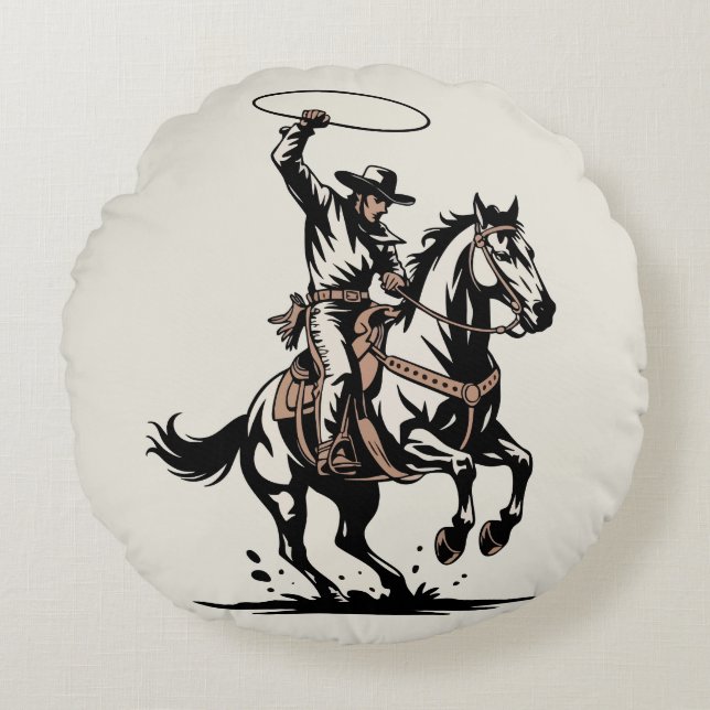 Western Cowboy Rodeo Round Pillow (Front)