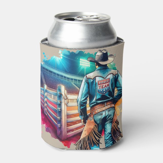 Western Cowboy Rodeo Team at Arena Can Cooler (Can Front)