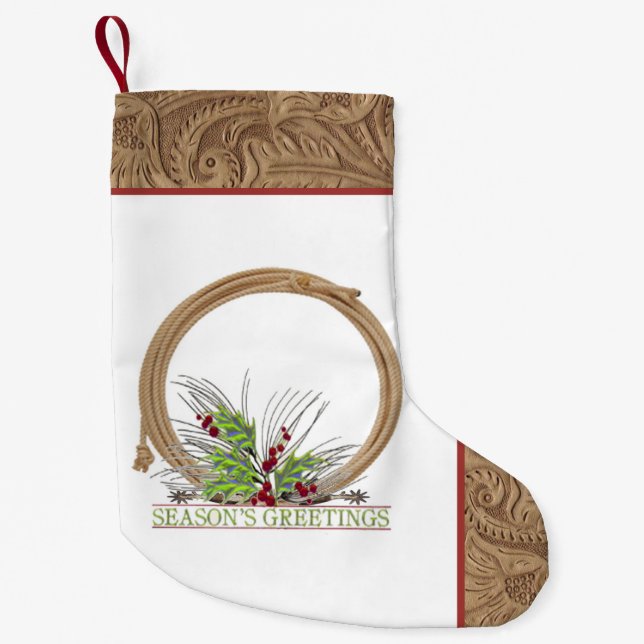 Western Cowboy Rope And Spurs Faux Leather Small Christmas Stocking (Front)