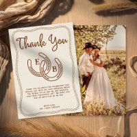 Western Cowboy Rope Horseshoe Photo Thank You Card