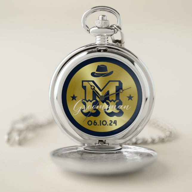 Western Cowboy Rustic Gold Monogram Groomsmen Pocket Watch (Inside)