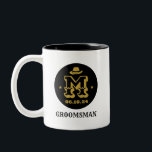 Western Cowboy Rustic Groomsmen Name Monogram Two-Tone Coffee Mug<br><div class="desc">Personalized gifts for groomsmen with western cowboy theme. Decorated with cowboy hat with vintage western font. Text and color are editable using the Design Tool to fit your occasion. Get this customize gift for wedding,  bachelor party,  engagement party or any other special occasions.</div>