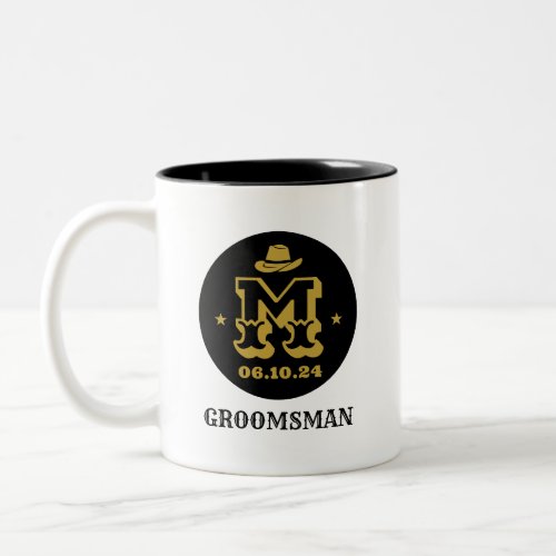 Western Cowboy Rustic Groomsmen Name Monogram Two_Tone Coffee Mug