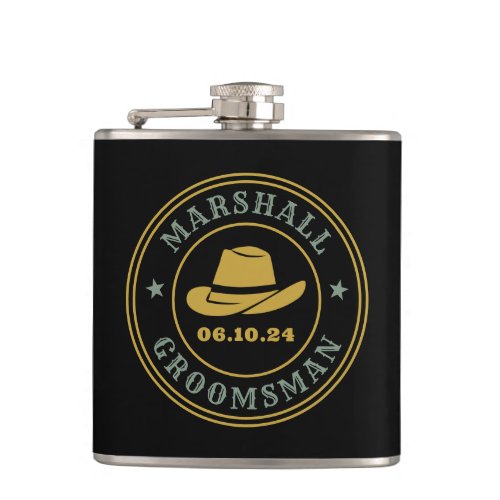 Western Cowboy Rustic Logo Personalized Groomsmen Flask