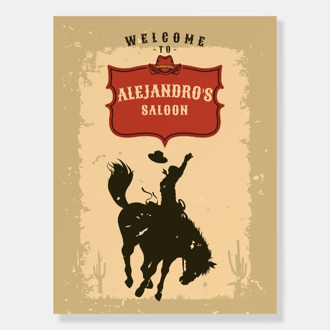 Western Cowboy Rustic Name Saloon Welcome Foam Board (Front)