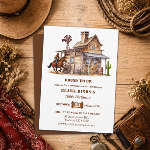 Western Cowboy Saloon 100th Birthday Party Invitation