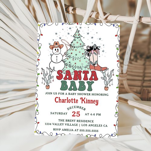 Western Cowboy Santa Baby Christmas Baby Shower  Invitation